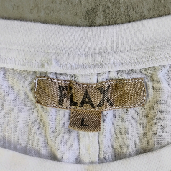 FLAX 100% Linen White Relaxed Fit Top Short Sleeve Summer Travel Size Large - Picture 8 of 14